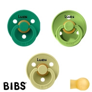 BIBS Colour Schnuller mit Name, Meadow, Evergreen, Pear, rund Latex Größe  2,  (3er Pack)